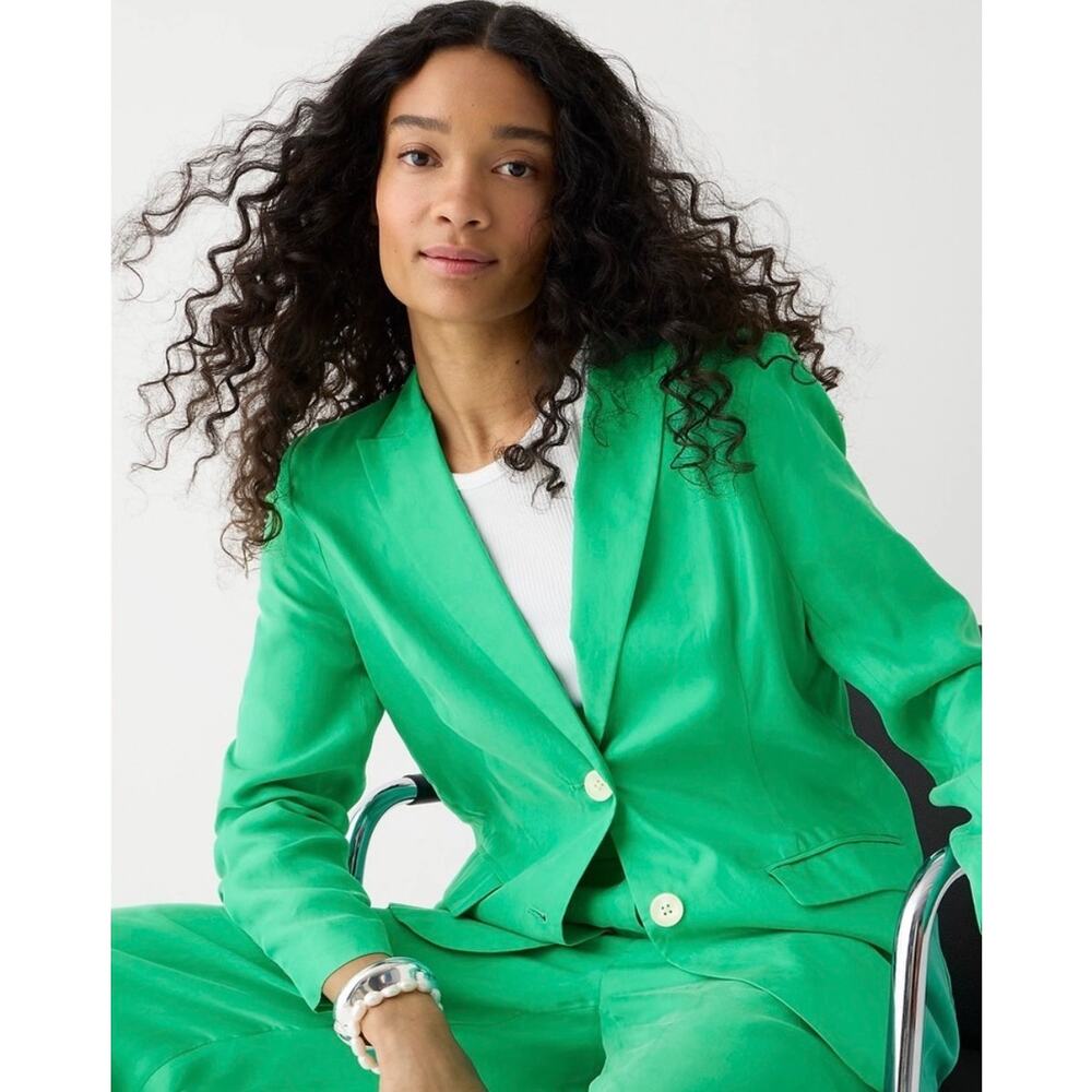 J.Crew Limited-edition Drapey Long Parke Blazer Summer Green Size 6 Cupro Blend - Picture 2 of 12
